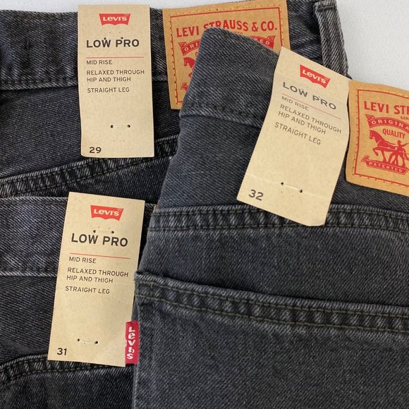 Levi's Low Pro Black Straight Leg Denim Blue Jeans 100% Cotton Sizes 29 31 32 - Picture 2 of 9